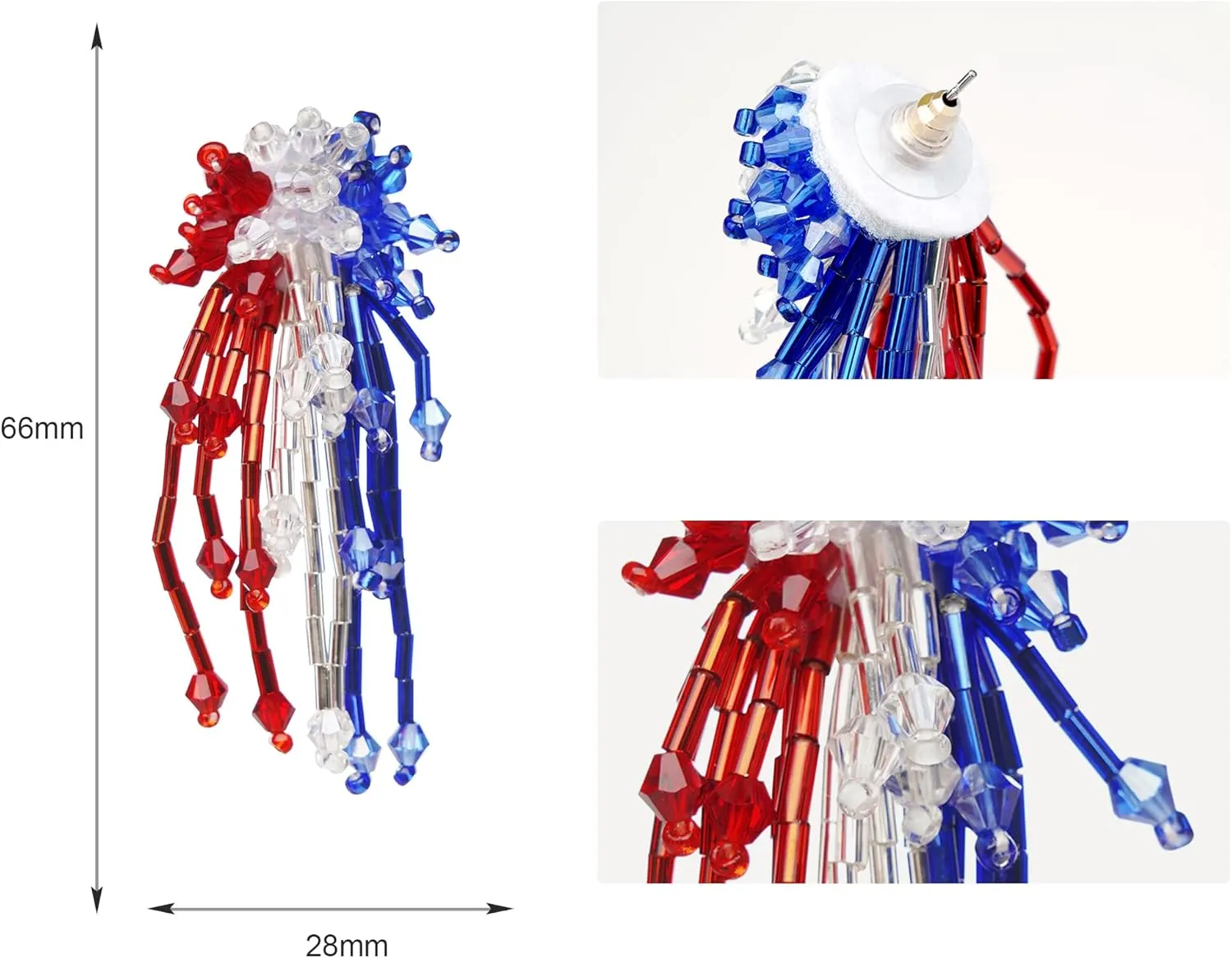 4th of July Earrings for Women: Memorial Day Patriotic Stud Red White and Blue Dangle American Flag Jewelry