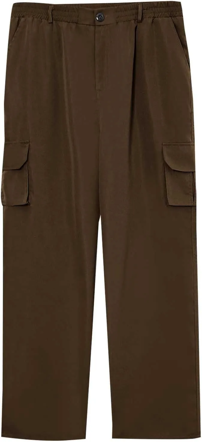 ADHOWBEW Tactical Pants Men Elastic Waist Pockets Relaxed Fit Work Construction Big and Tall Joggers