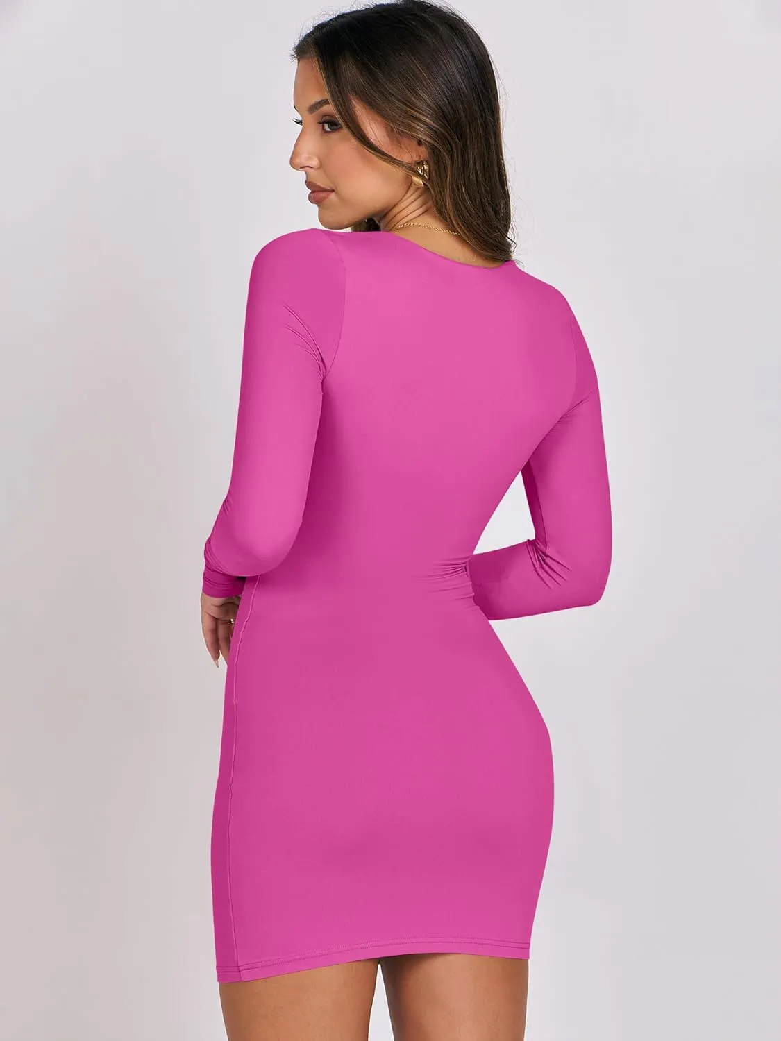 ANRABESS Women Long Sleeve Square Neck Sexy Bodycon Tight Cocktail Party Club Night Formal Short Dress 2025 Going Out Outfits