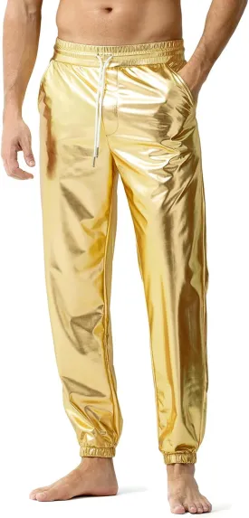 Arjen Kroos Men's Metallic Shiny Jogger Pants Breathable Party Night Club Disco Trousers