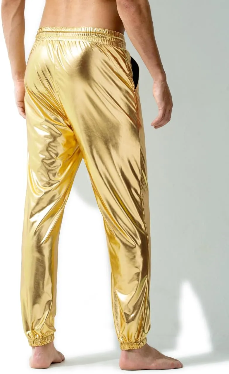 Arjen Kroos Men's Metallic Shiny Jogger Pants Breathable Party Night Club Disco Trousers
