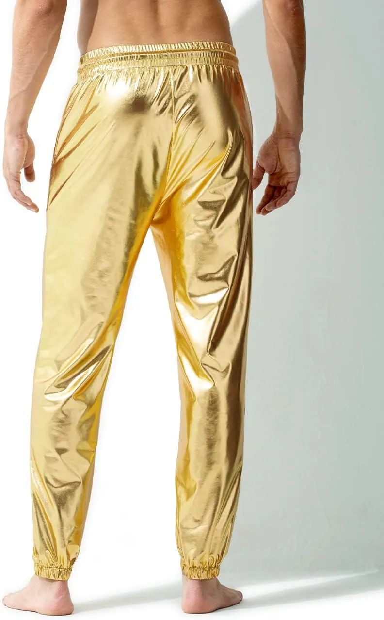 Arjen Kroos Men's Metallic Shiny Jogger Pants Breathable Party Night Club Disco Trousers