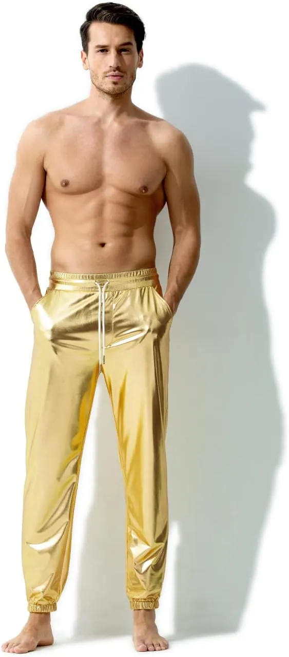 Arjen Kroos Men's Metallic Shiny Jogger Pants Breathable Party Night Club Disco Trousers