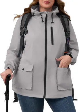 Avoogue Plus Size Womens Rain Jacket with Hood,Packable,Lightweight,Windbreaker,Waterproof Thin Jackets,Hiking,Travel