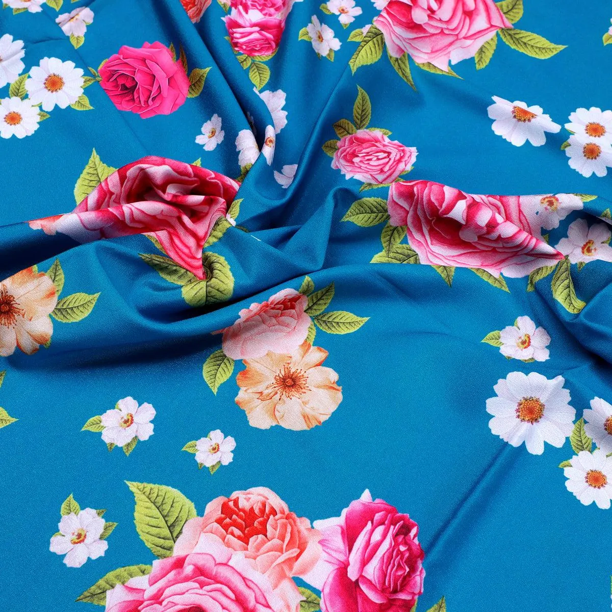 Beautiful Multicolour Anemone Roses Digital Printed Fabric - Silk Crepe