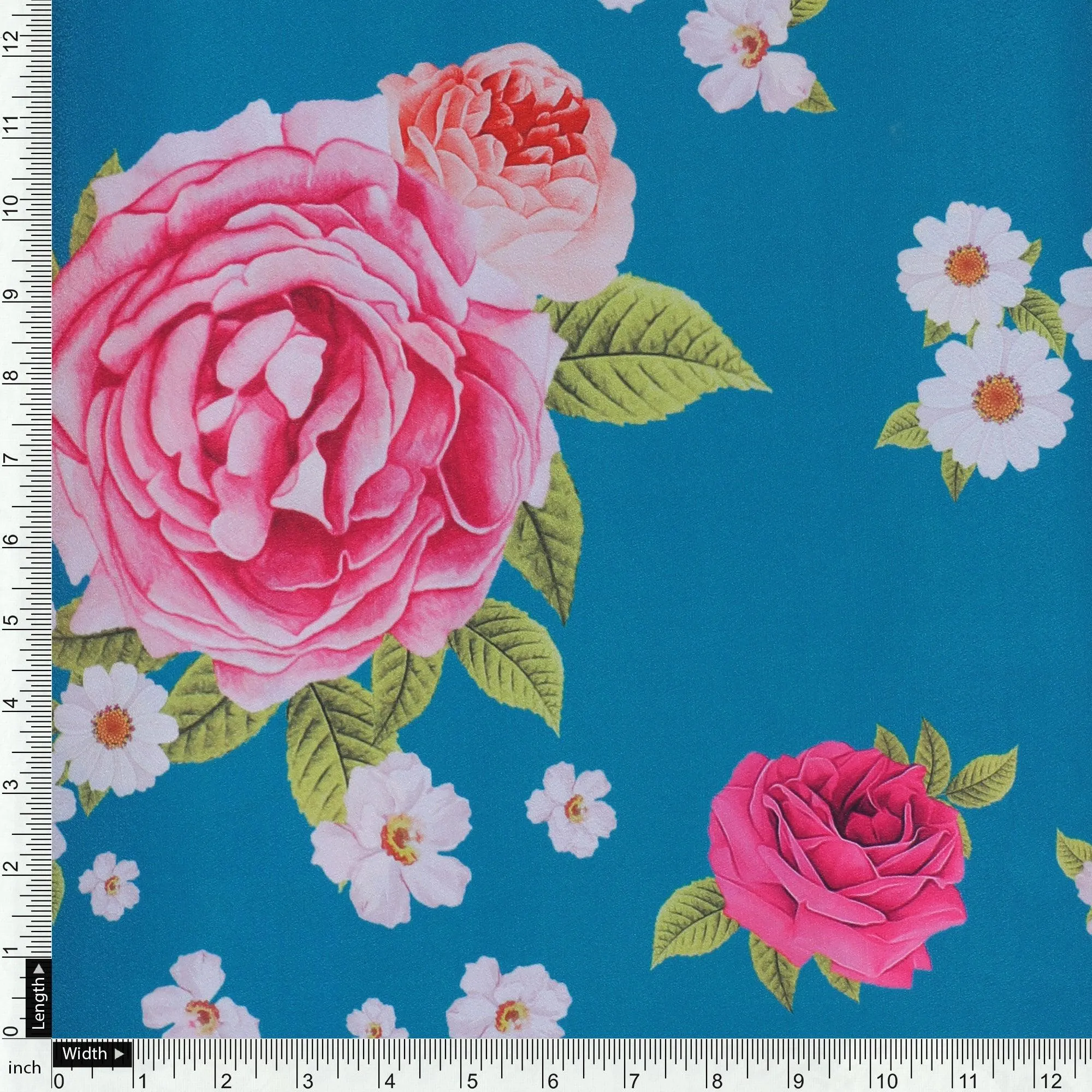 Beautiful Multicolour Anemone Roses Digital Printed Fabric - Silk Crepe