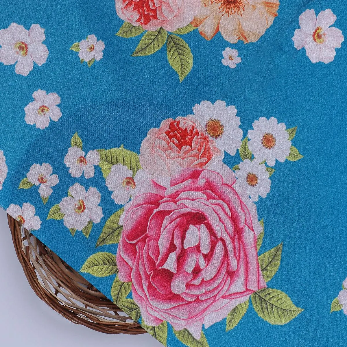 Beautiful Multicolour Anemone Roses Digital Printed Fabric - Silk Crepe