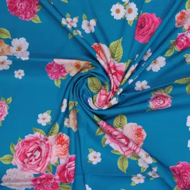 Beautiful Multicolour Anemone Roses Digital Printed Fabric - Silk Crepe