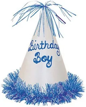 Birthday Boy Silver & Blue Glitter Cardstock Fringe Hat - 10'', 1 Piece, Perfect for Girls' Birthday Party Celebration