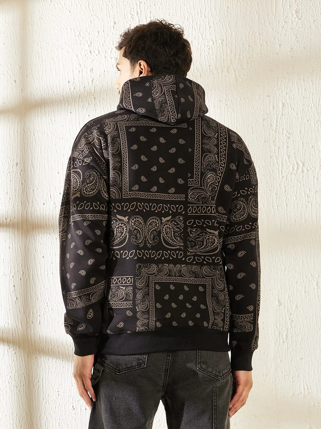 Black Paisley Oversized Hooded Sweatshirt