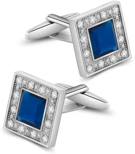 Blue Navy Crystal Square Cufflinks for Men Classical Cuff Links with Gift Box Elegant Style