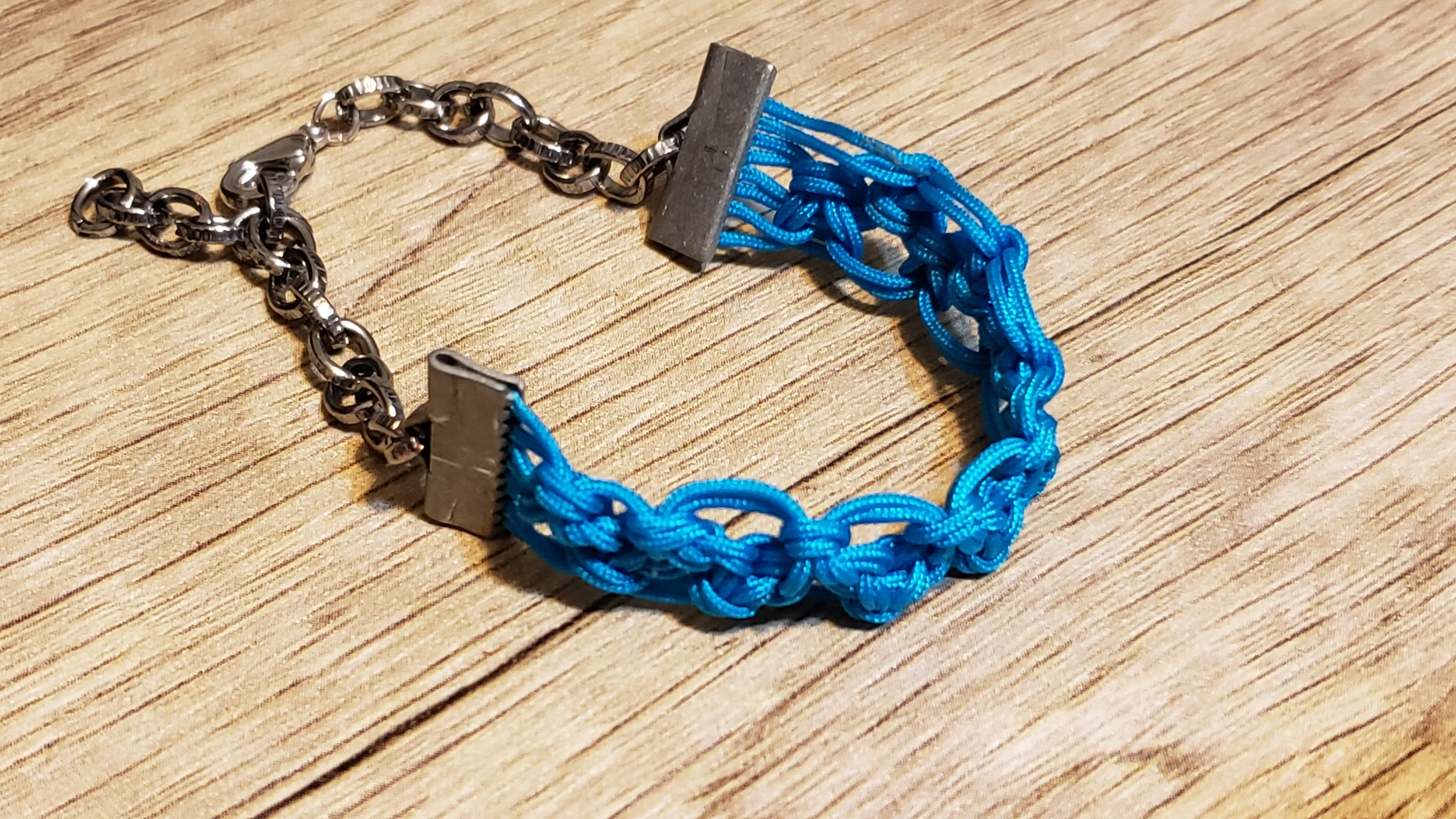 Blue Nylon Bracelet with Non Tarnish Adjustable Chain & Lobster Claw Clasp