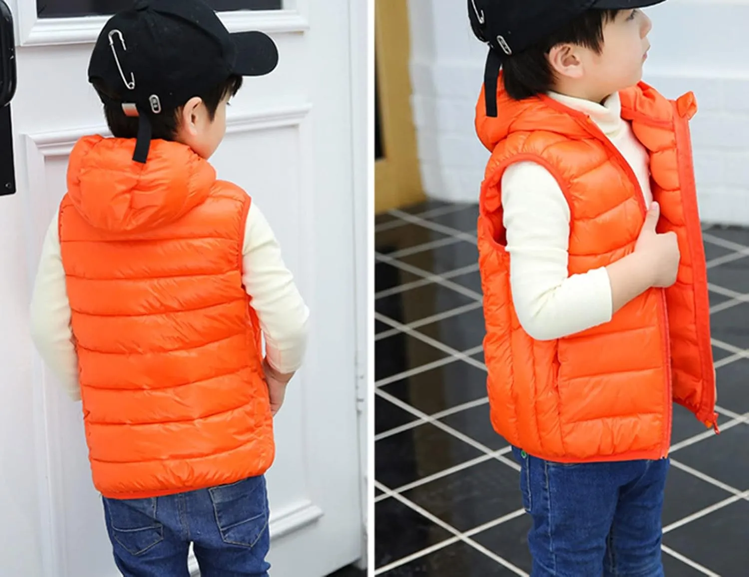 Boys Girls Puffer Vest Sleeveless Quilted Vest Zipper Hooded Down Jacket Winter Kids Warm Waistcoat Outwear Clothes