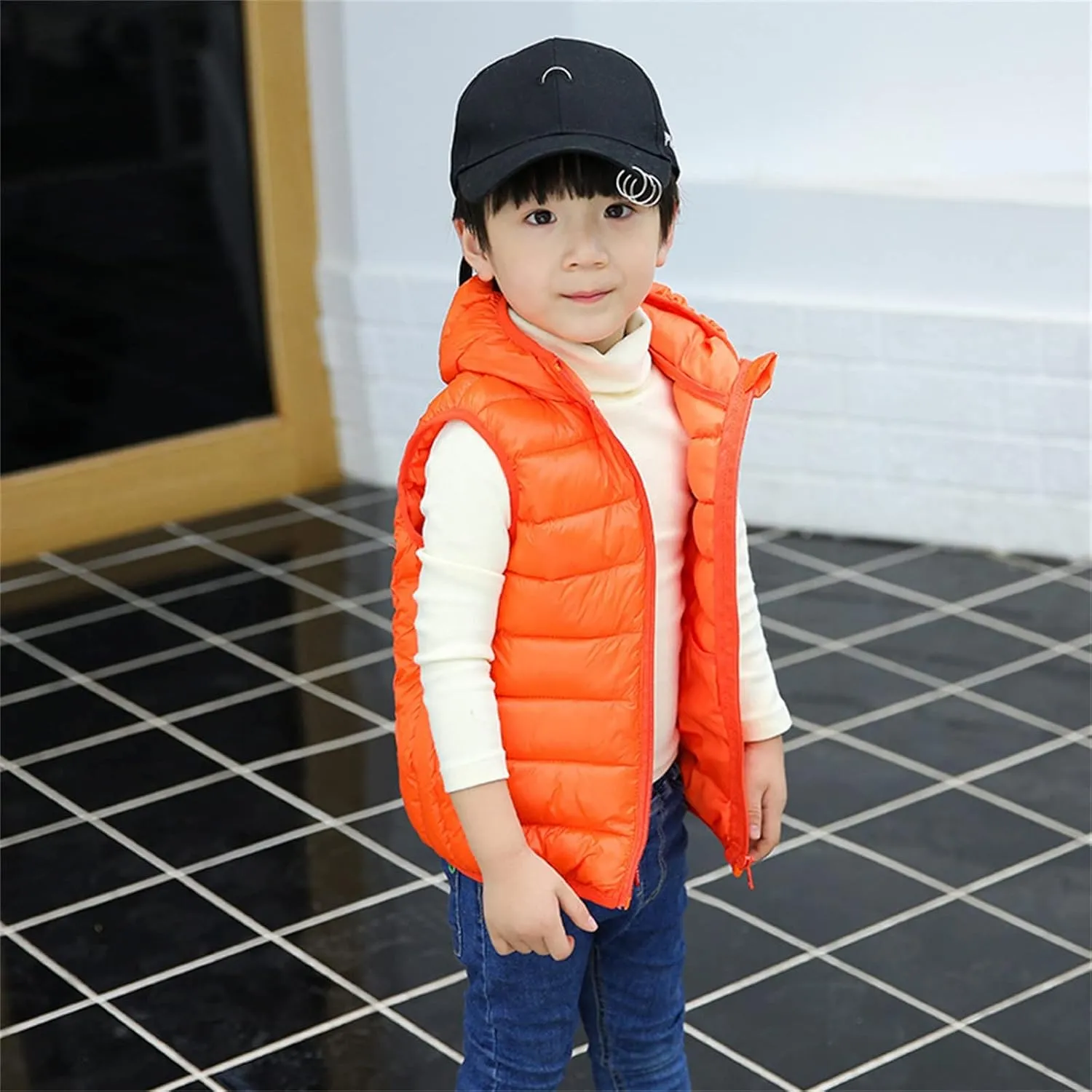 Boys Girls Puffer Vest Sleeveless Quilted Vest Zipper Hooded Down Jacket Winter Kids Warm Waistcoat Outwear Clothes