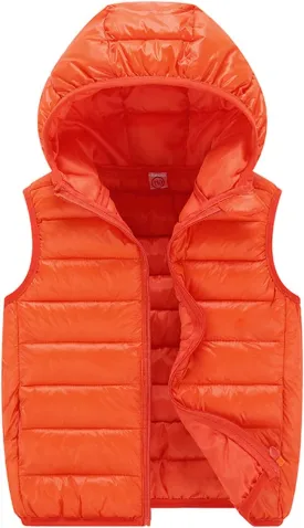 Boys Girls Puffer Vest Sleeveless Quilted Vest Zipper Hooded Down Jacket Winter Kids Warm Waistcoat Outwear Clothes