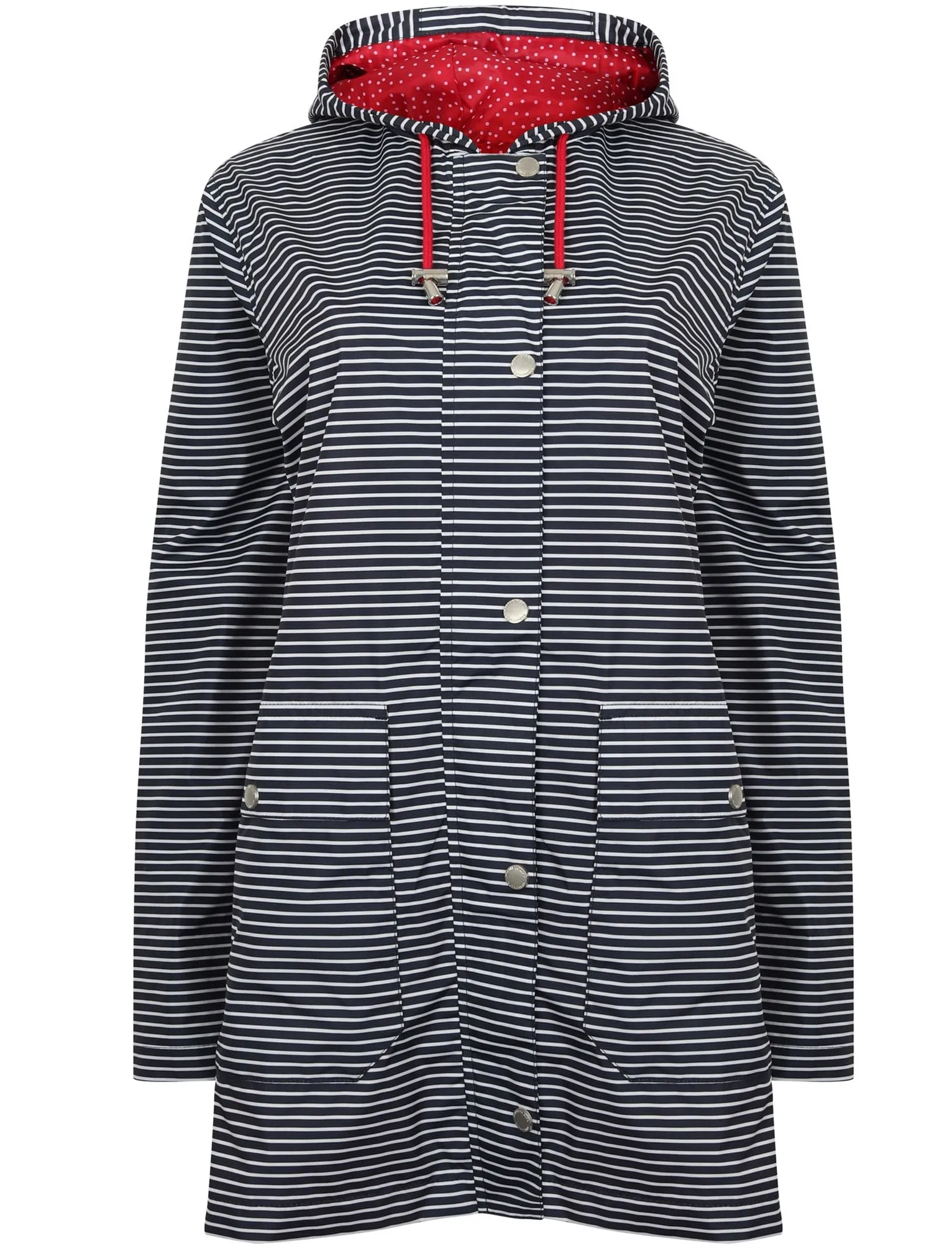 Callalily Striped Shower Resistant Hooded Rain Coat in Navy / White - Northern Expo