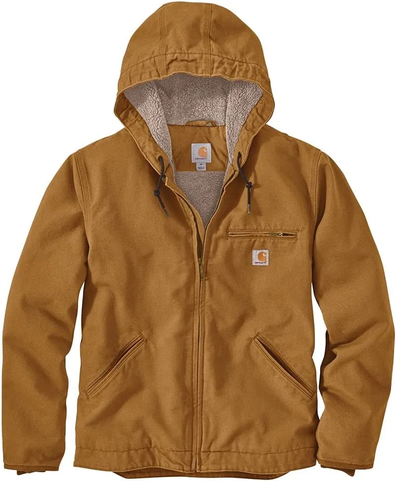 Carhartt Mens Relaxed Fit Washed Duck Sherpa-Lined Jacket (Big & Tall) Work Utility Outerwear, Carhartt Brown, 3X-Large Tall US