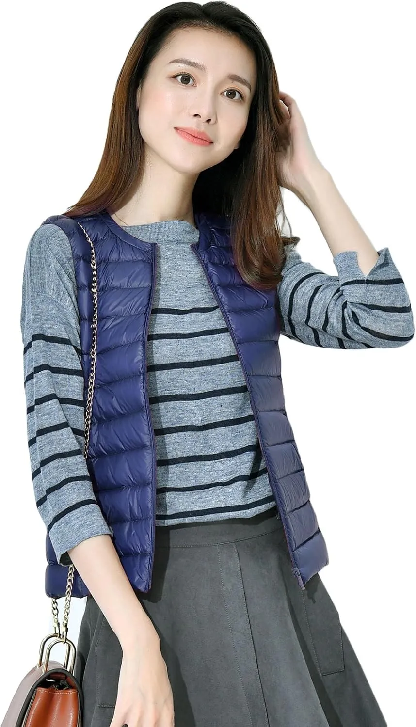 CHARTOU Women's Winter Ultralight Collarless Outdoor Puffer Down Short Vest Waistcoat