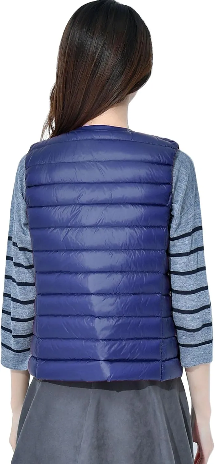 CHARTOU Women's Winter Ultralight Collarless Outdoor Puffer Down Short Vest Waistcoat