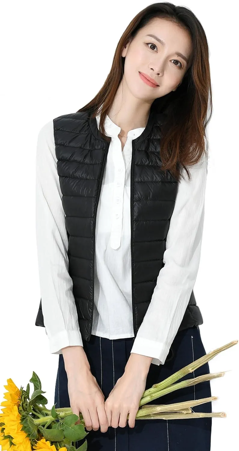 CHARTOU Women's Winter Ultralight Collarless Outdoor Puffer Down Short Vest Waistcoat