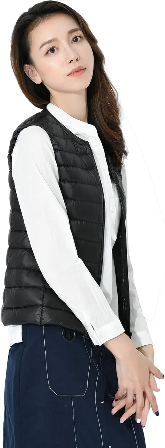 CHARTOU Women's Winter Ultralight Collarless Outdoor Puffer Down Short Vest Waistcoat
