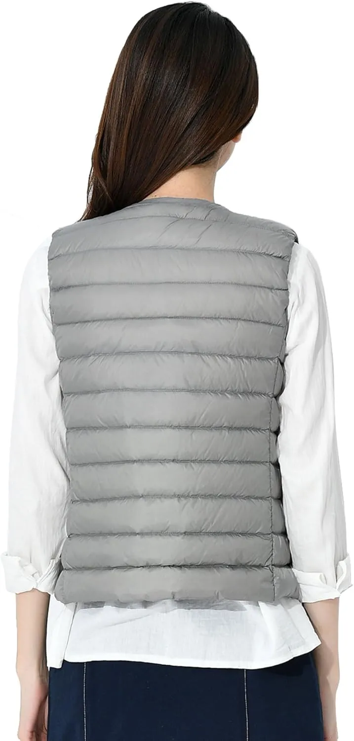 CHARTOU Women's Winter Ultralight Collarless Outdoor Puffer Down Short Vest Waistcoat