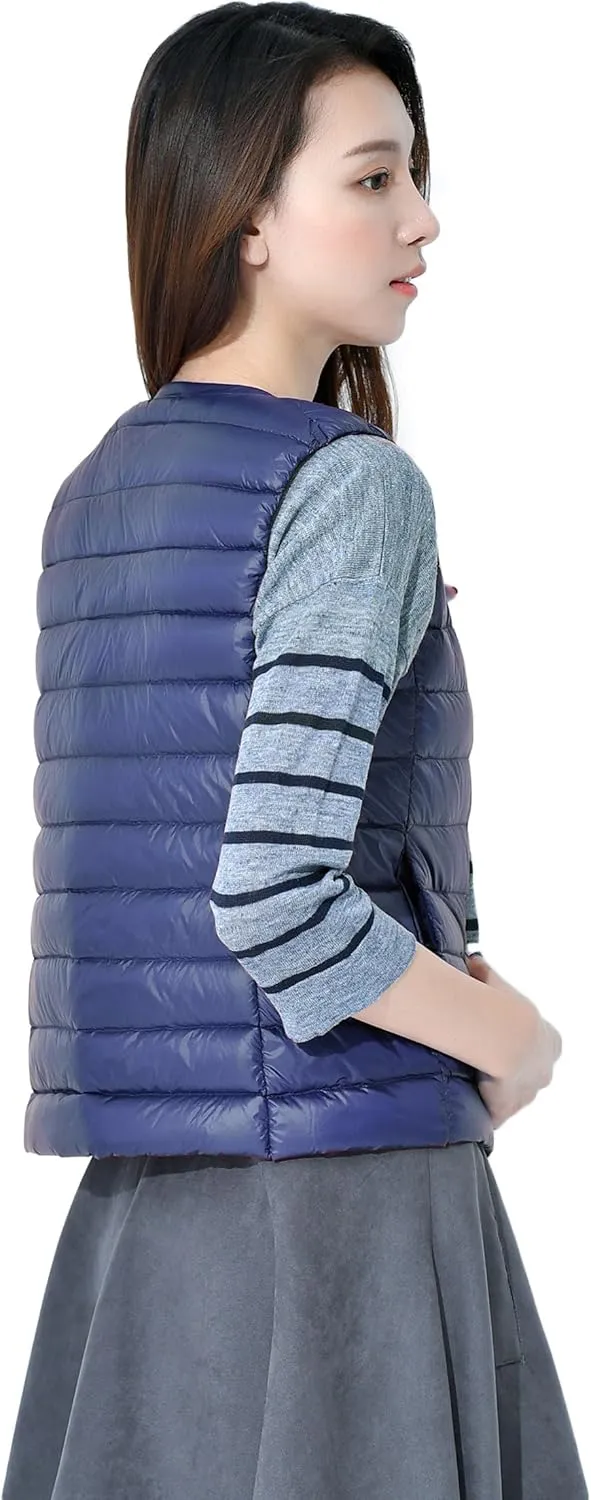 CHARTOU Women's Winter Ultralight Collarless Outdoor Puffer Down Short Vest Waistcoat