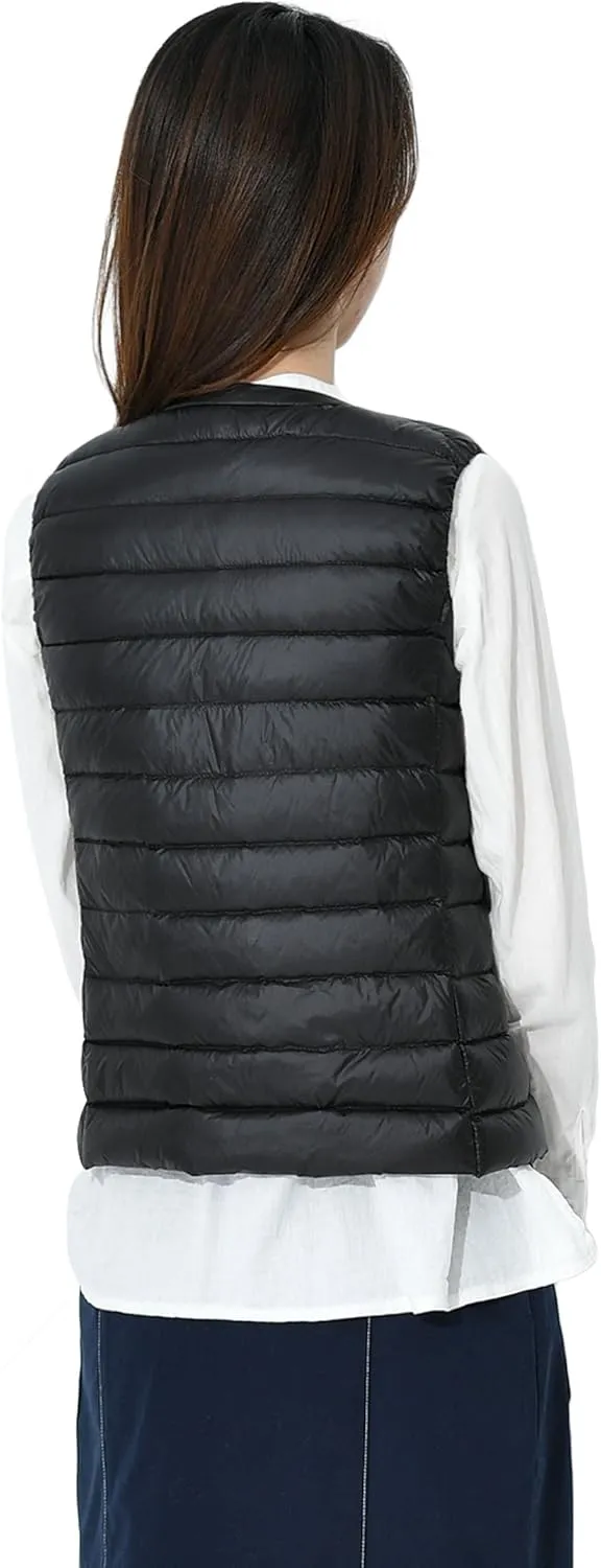 CHARTOU Women's Winter Ultralight Collarless Outdoor Puffer Down Short Vest Waistcoat