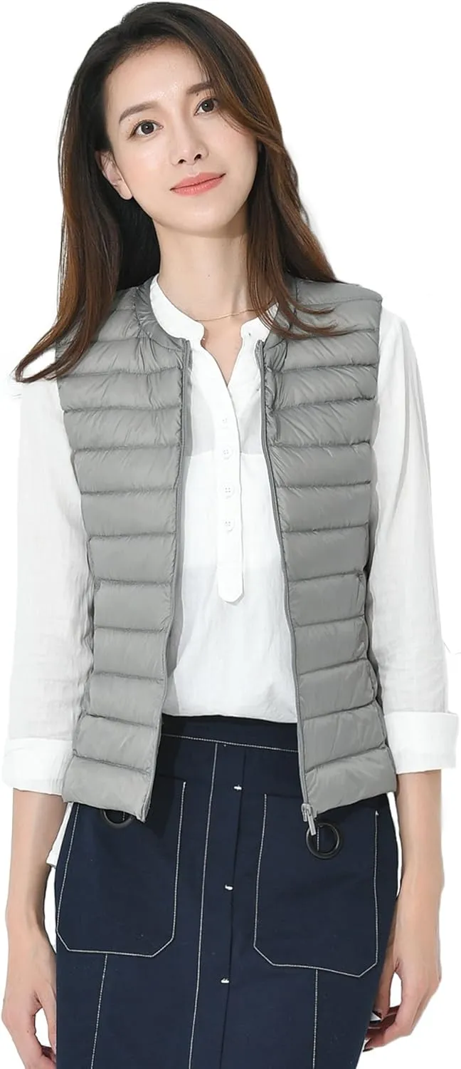 CHARTOU Women's Winter Ultralight Collarless Outdoor Puffer Down Short Vest Waistcoat