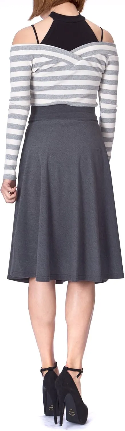 Dani's Choice Stretch High Waist A-line Flared Long Midi Skirt