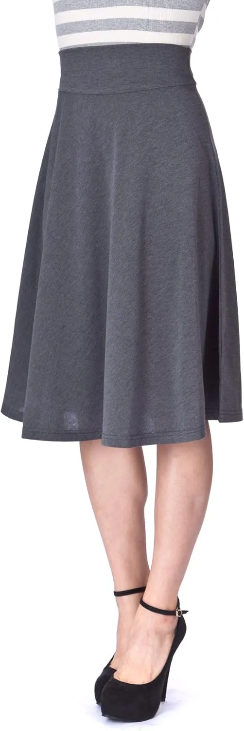 Dani's Choice Stretch High Waist A-line Flared Long Midi Skirt