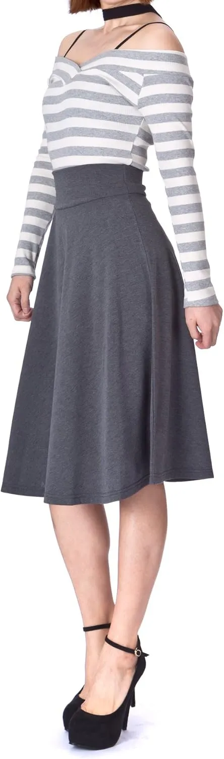 Dani's Choice Stretch High Waist A-line Flared Long Midi Skirt