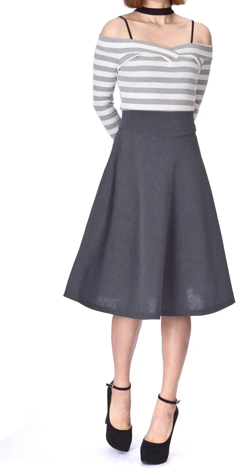 Dani's Choice Stretch High Waist A-line Flared Long Midi Skirt