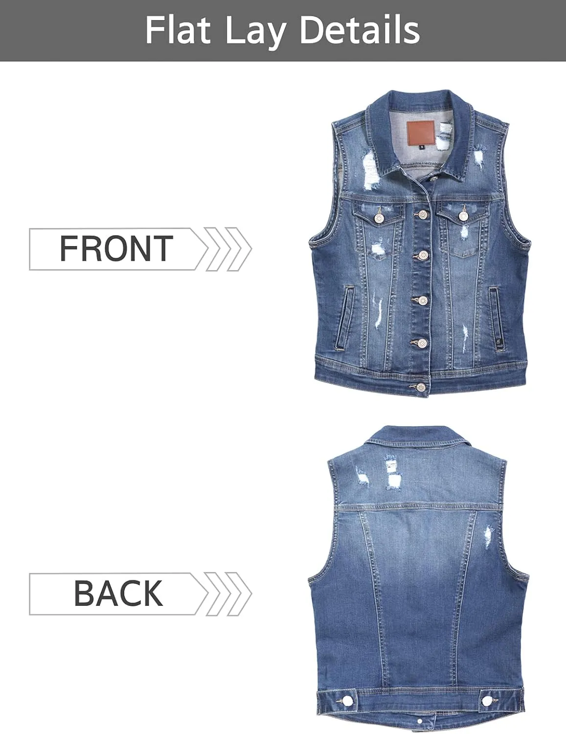 Design by Olivia Women's Classic Sleeveless Stone Wash Distressed Denim Vest