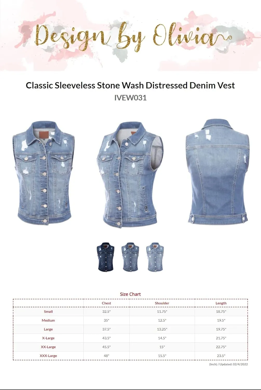 Design by Olivia Women's Classic Sleeveless Stone Wash Distressed Denim Vest
