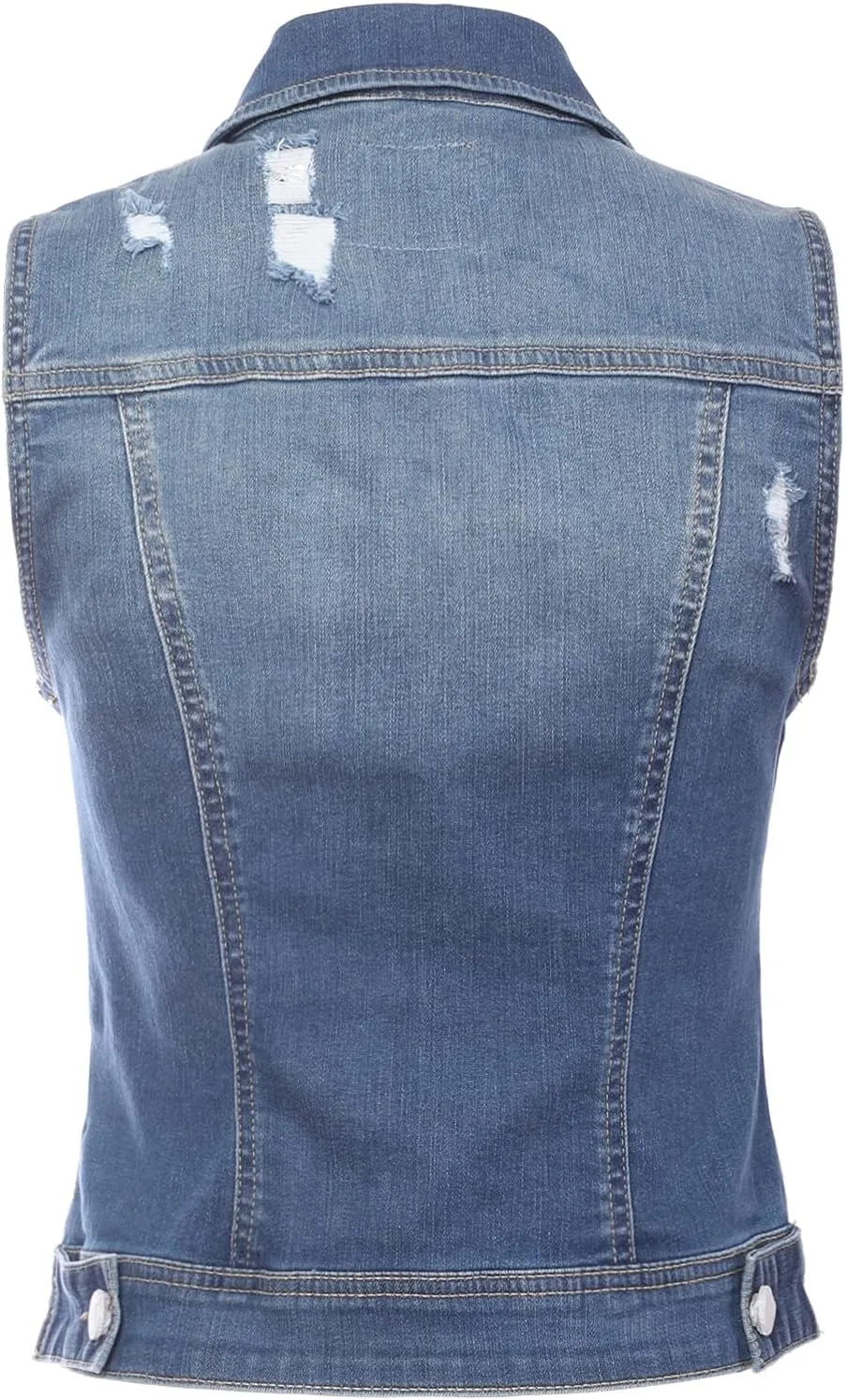 Design by Olivia Women's Classic Sleeveless Stone Wash Distressed Denim Vest