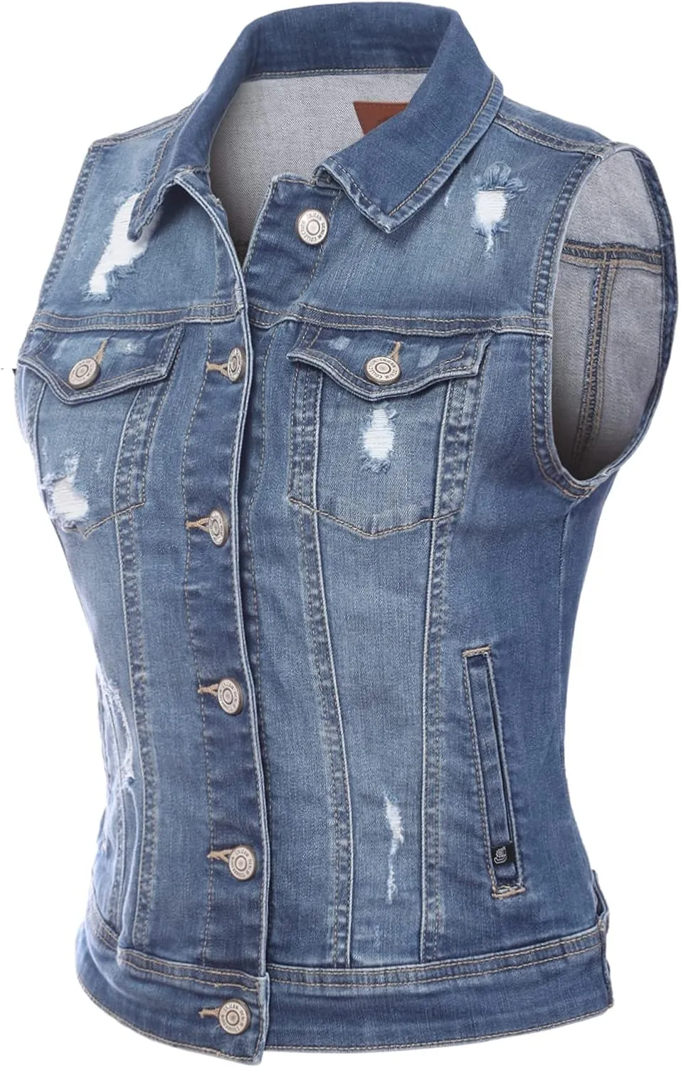 Design by Olivia Women's Classic Sleeveless Stone Wash Distressed Denim Vest