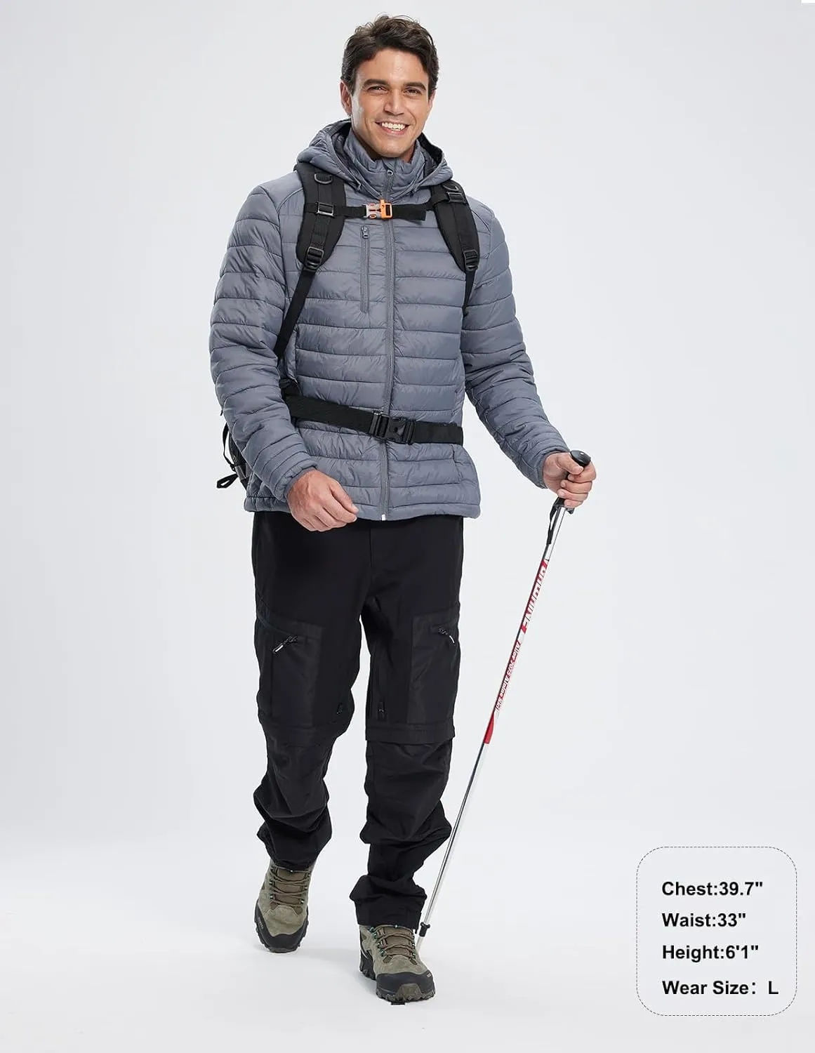 fit space Mens Down Alternative Jacket Quilted Lightweight Packable Padding Coat with Detachable Hood