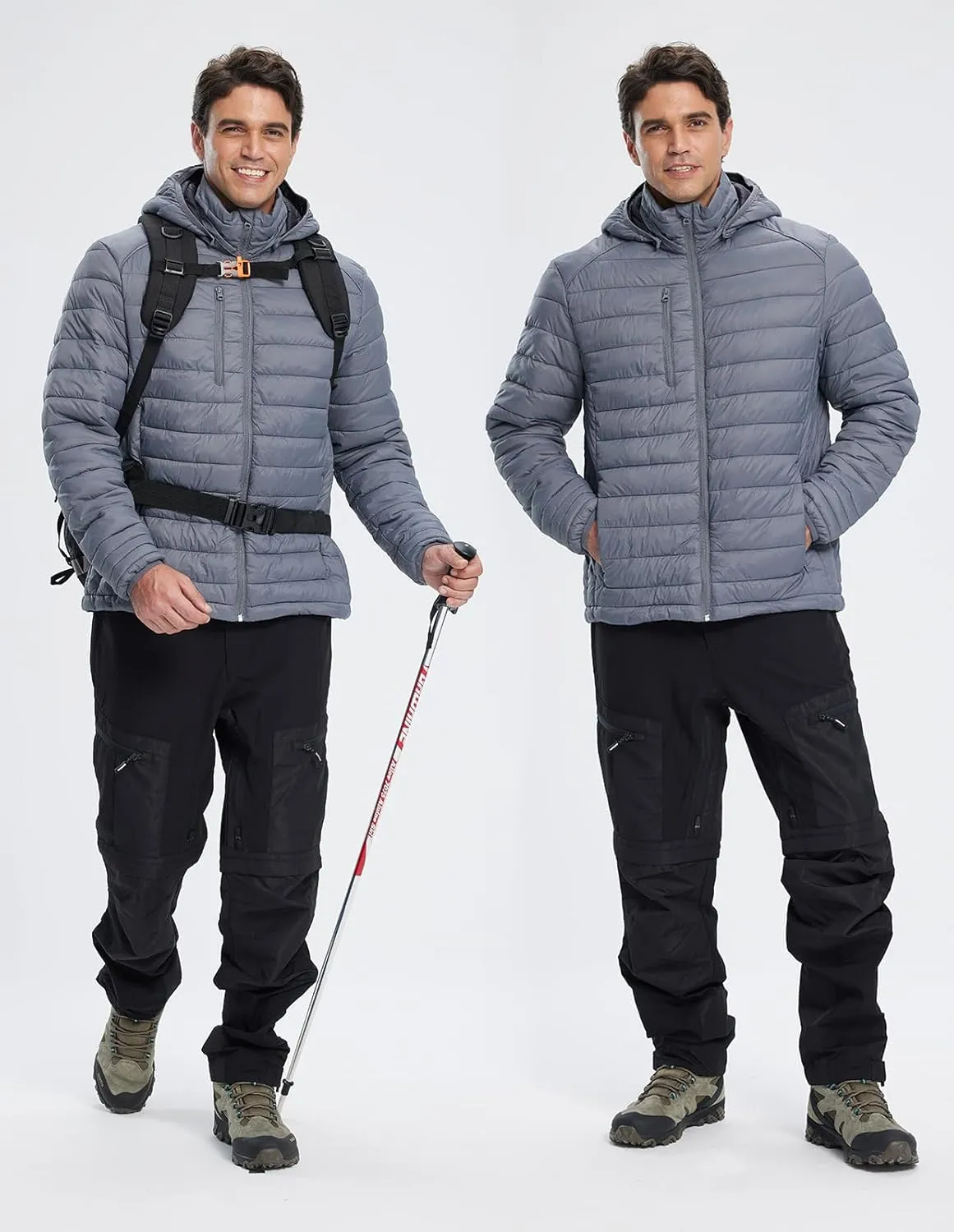 fit space Mens Down Alternative Jacket Quilted Lightweight Packable Padding Coat with Detachable Hood