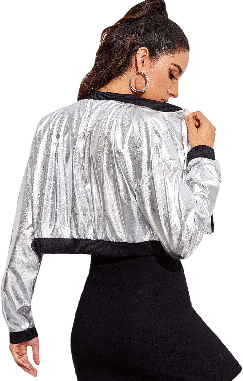 Floerns Women's Long Sleeve Lightweight Crop Bomber Jacket