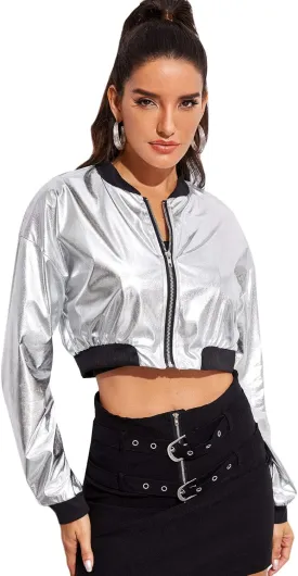 Floerns Women's Long Sleeve Lightweight Crop Bomber Jacket