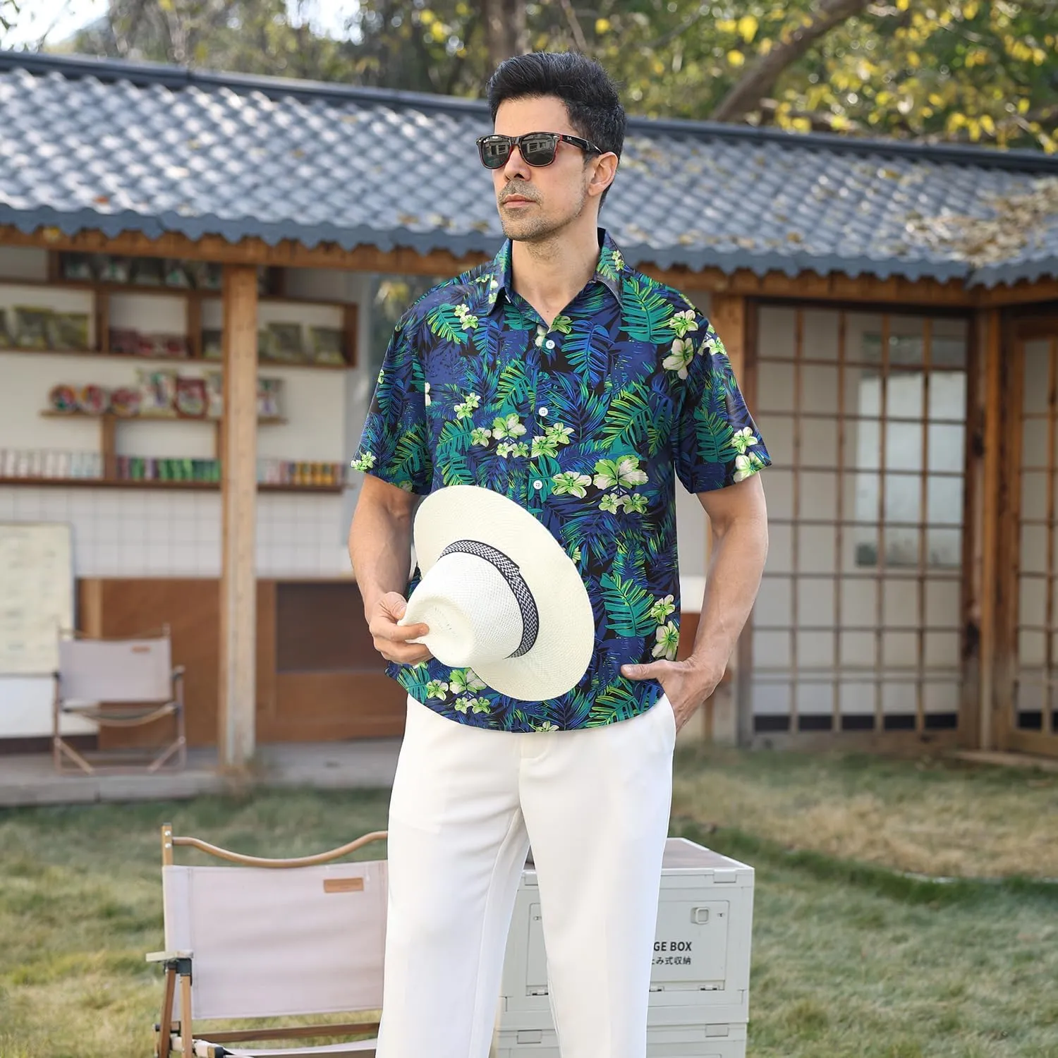 Hawaiian Shirt for Men Sleeves Printed Casual Button Down Summer Beach Dress Shirts