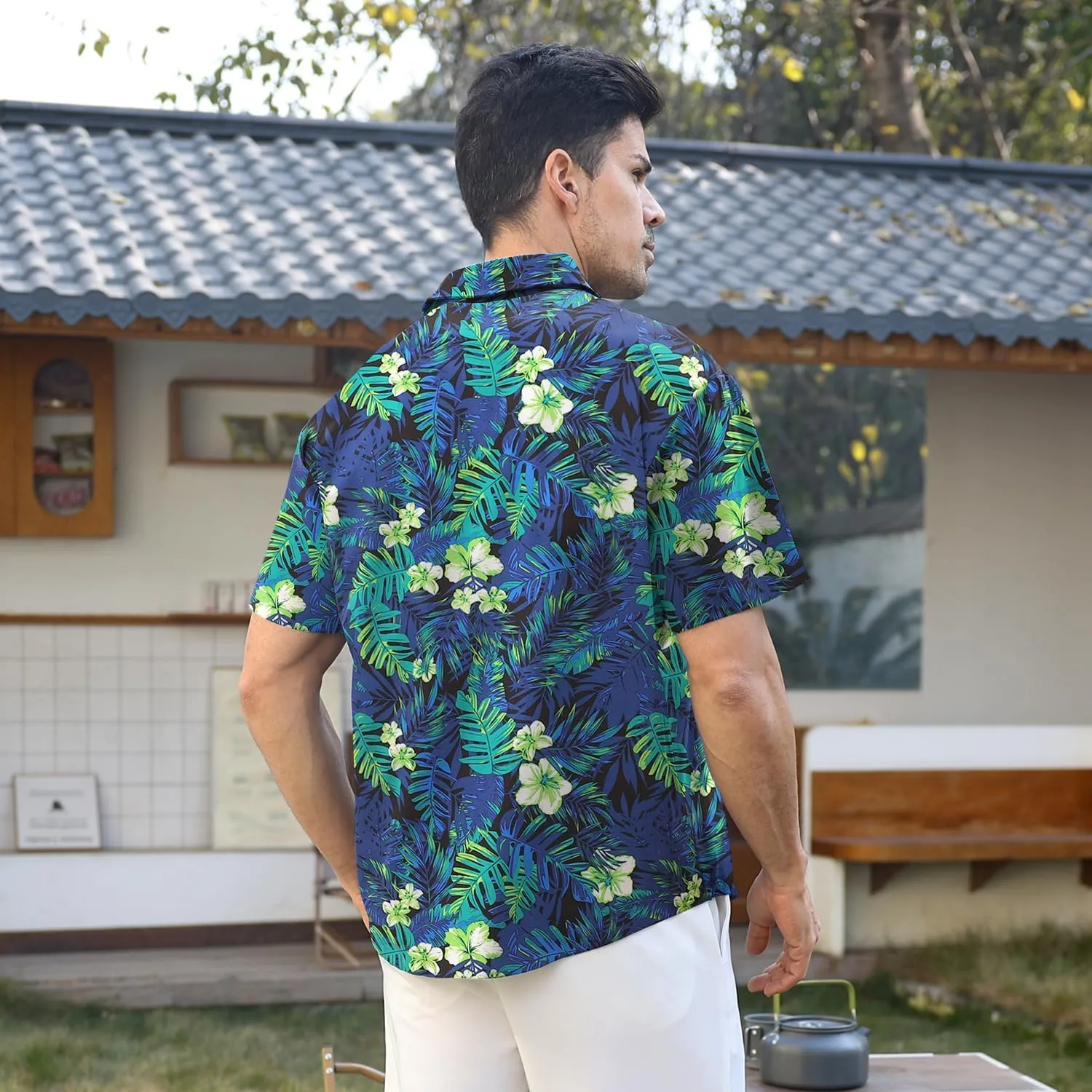 Hawaiian Shirt for Men Sleeves Printed Casual Button Down Summer Beach Dress Shirts
