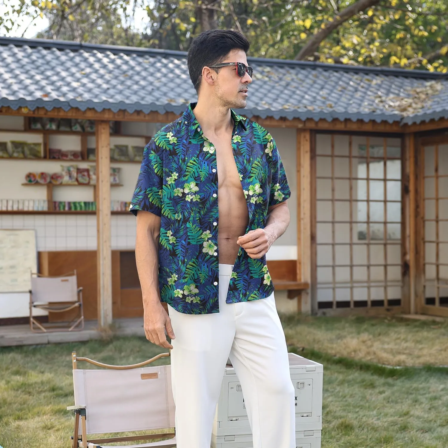 Hawaiian Shirt for Men Sleeves Printed Casual Button Down Summer Beach Dress Shirts