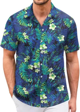 Hawaiian Shirt for Men Sleeves Printed Casual Button Down Summer Beach Dress Shirts