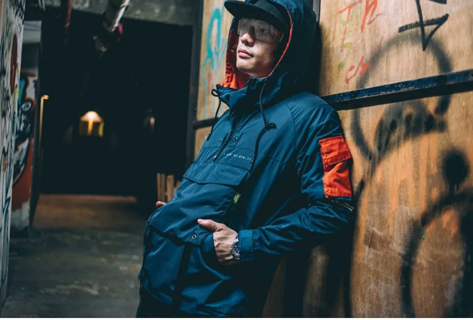 Jacket colorblock hooded windbreaker jacket