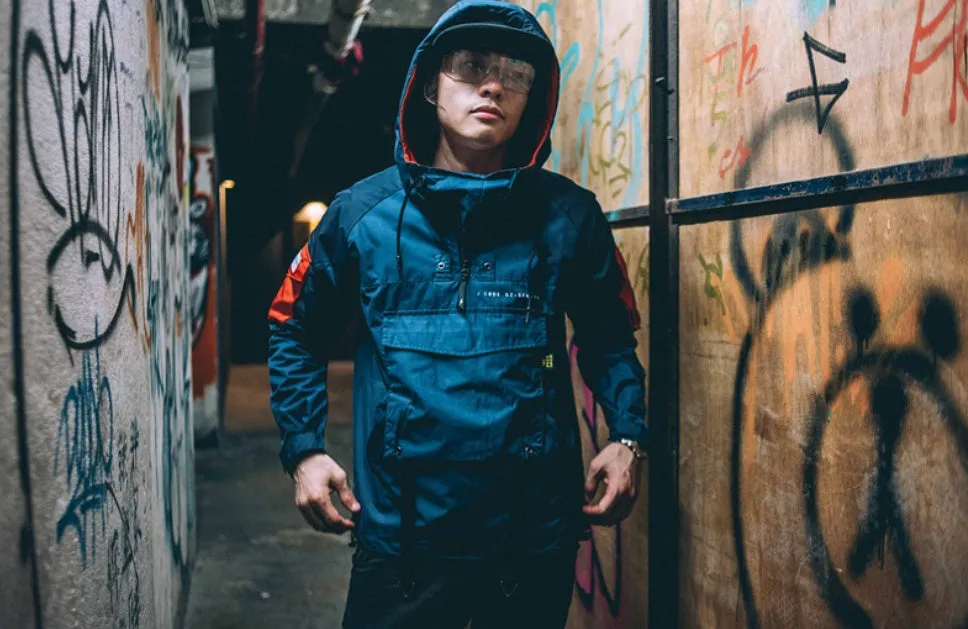 Jacket colorblock hooded windbreaker jacket