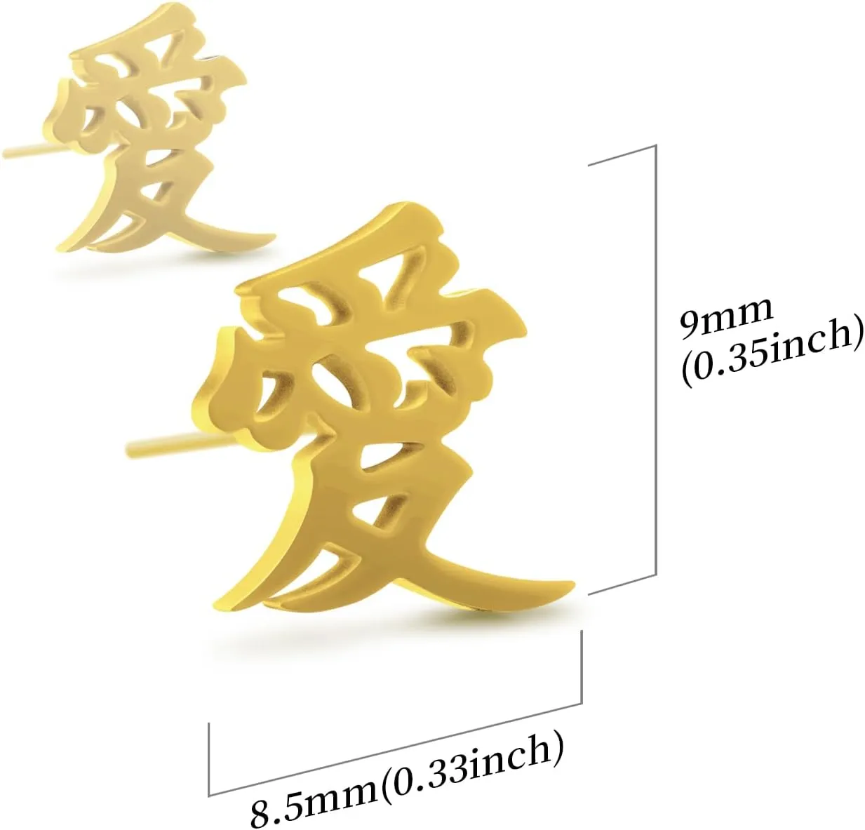 Japanese Love Kanji Earrings Gold Black Steel Chinese Character Earrings for Men Women