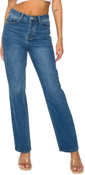 KHAKI & BLUE Womens Denim Jeans  High Waisted Straight Leg Pants with Button Down Closure