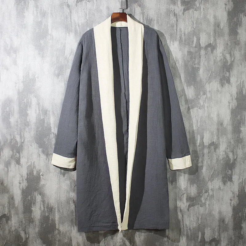 Large Size Chinese style Retro linen windbreaker Jacket Men